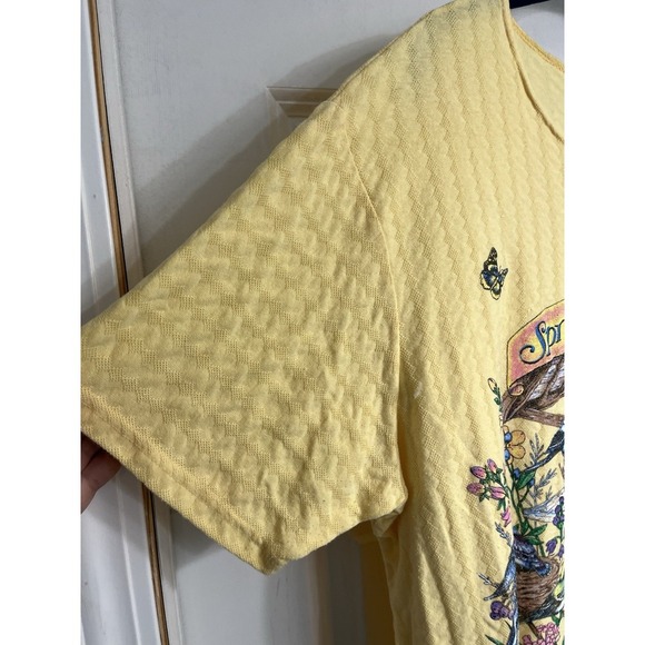 Vintage 90s Basic Editions Bird House Garden Flowers T Shirt Womens Sz 1X Yellow - Picture 5 of 9